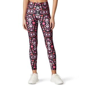 Terez L Tall Band Performance Leggings Pink Floral Fantasy Printed HighWaist Gym